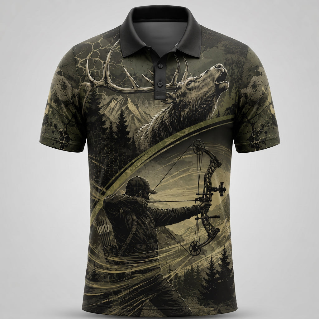 Highland Bugle Camo Polo Shirt Front