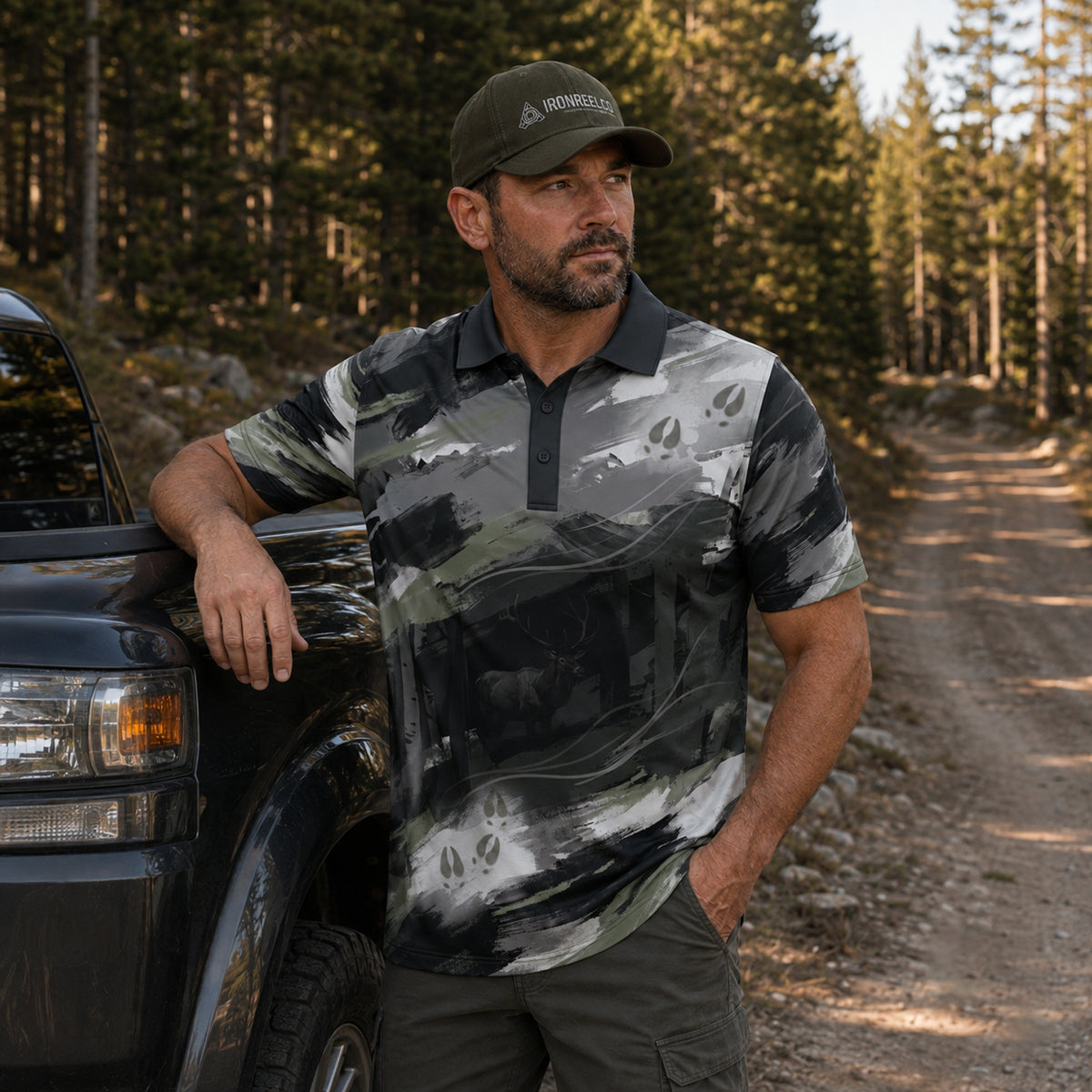 Brushstroke Elk Camo Polo Shirt On Body 2