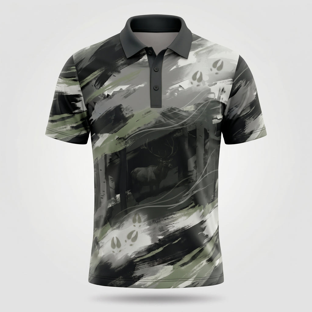 Brushstroke Elk Camo Polo Shirt Front