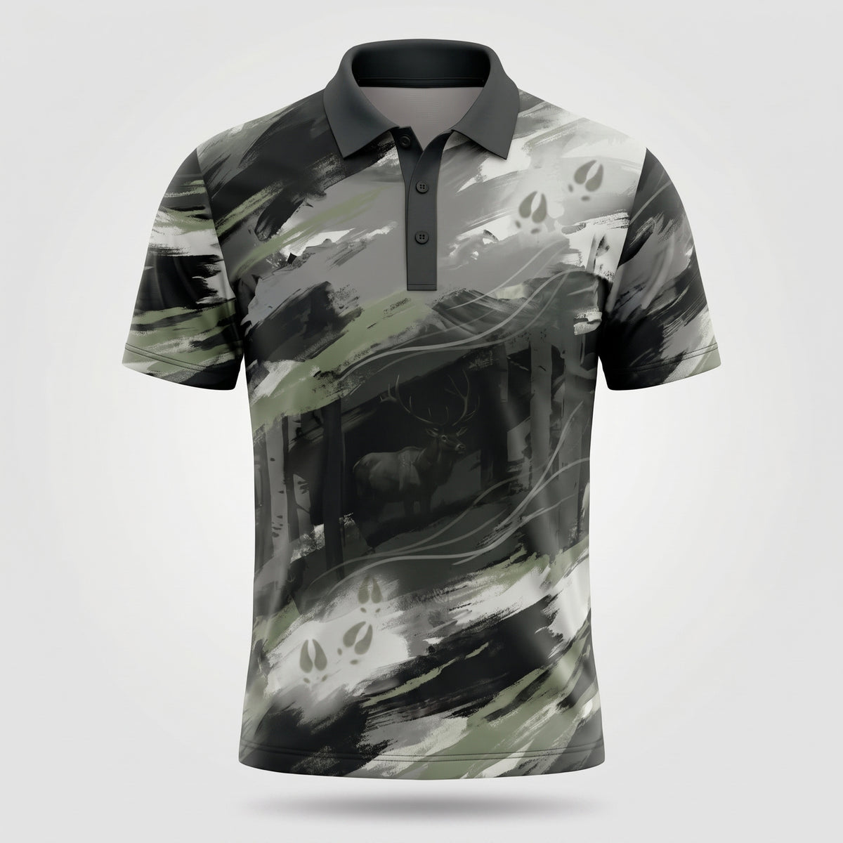 Brushstroke Elk Camo Polo Shirt Front