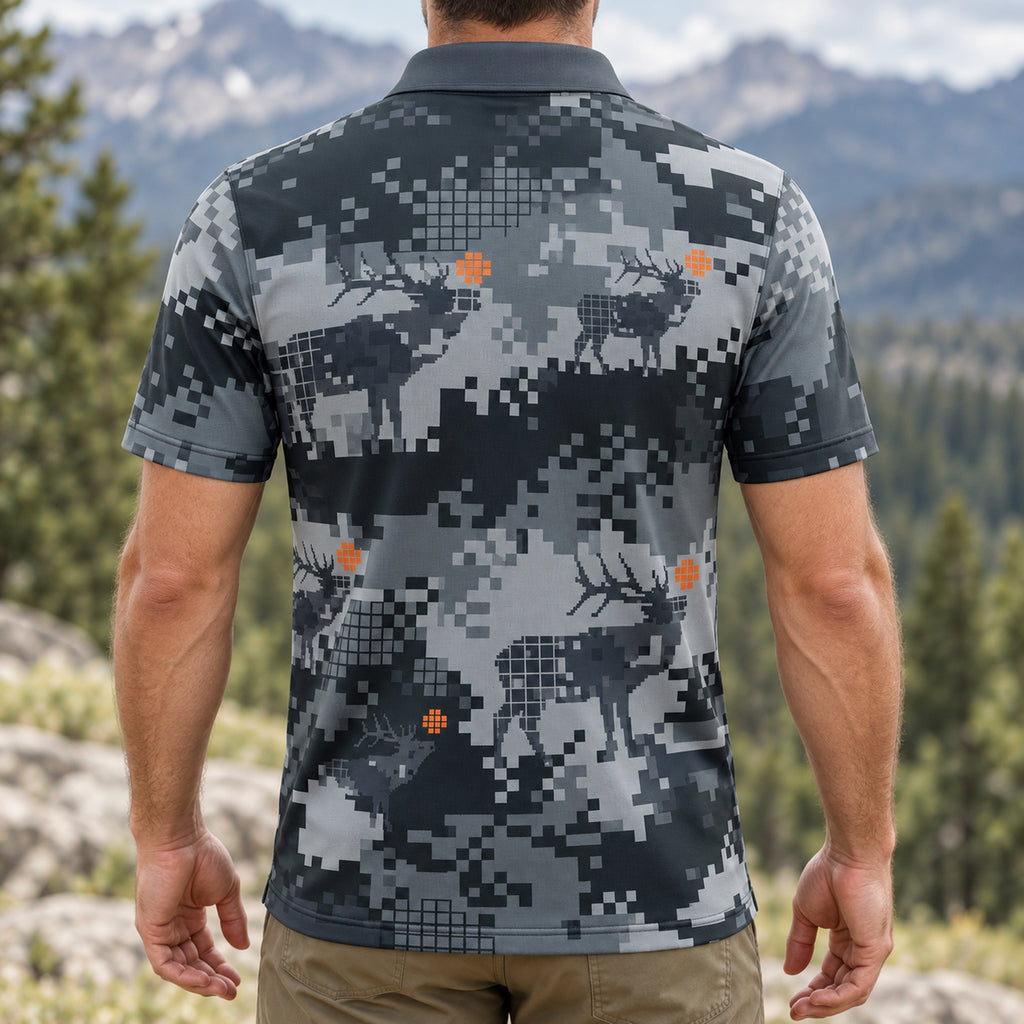 Pixel Ridge Elk Camo Polo Shirt back view