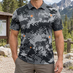 Pixel Ridge Elk Camo Polo Shirt worn outdoors