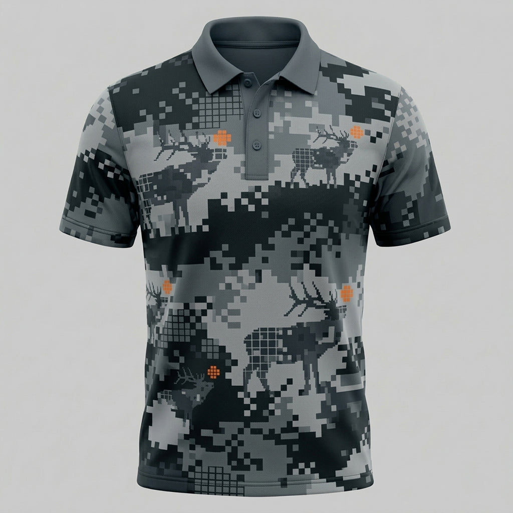 Pixel Ridge Elk Camo Polo Shirt front