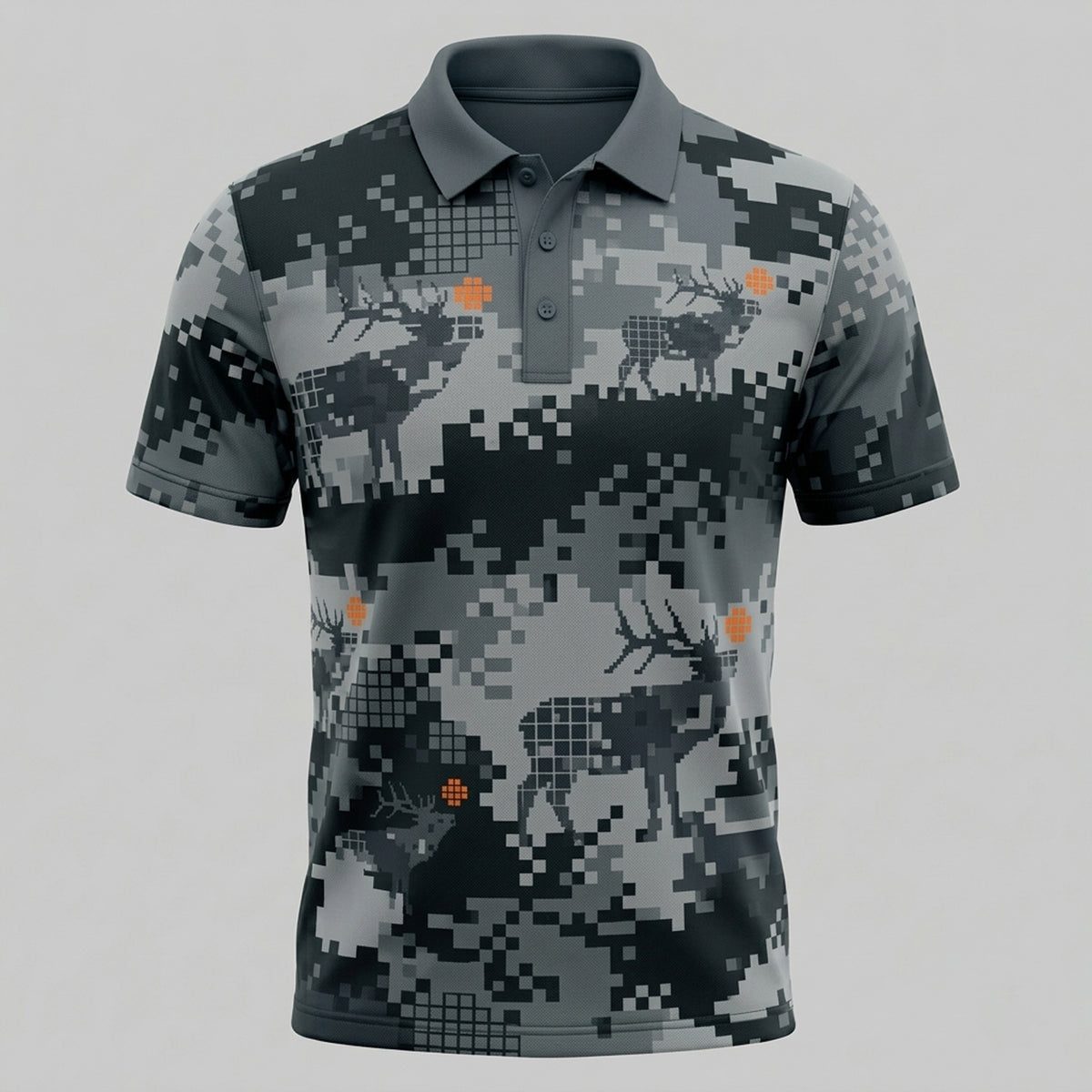 Pixel Ridge Elk Camo Polo Shirt front