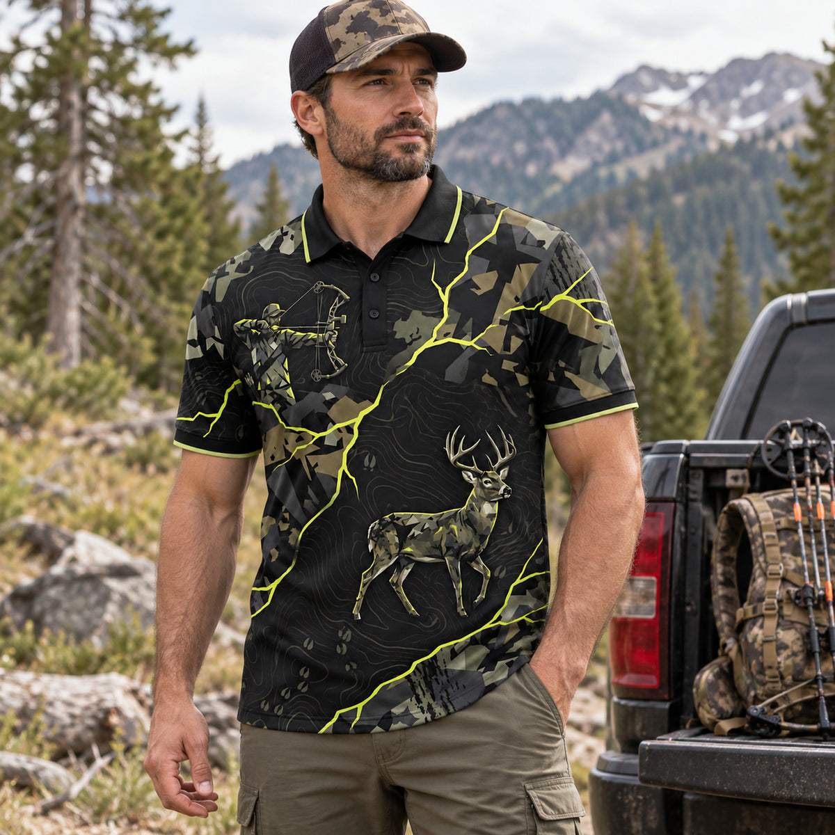 Voltage Draw Whitetail Polo Shirt worn outdoors