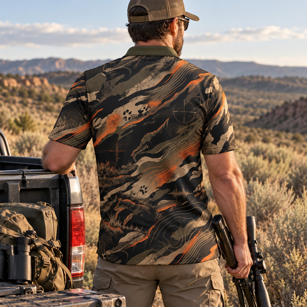 Crosshair Coyote Polo Shirt back view