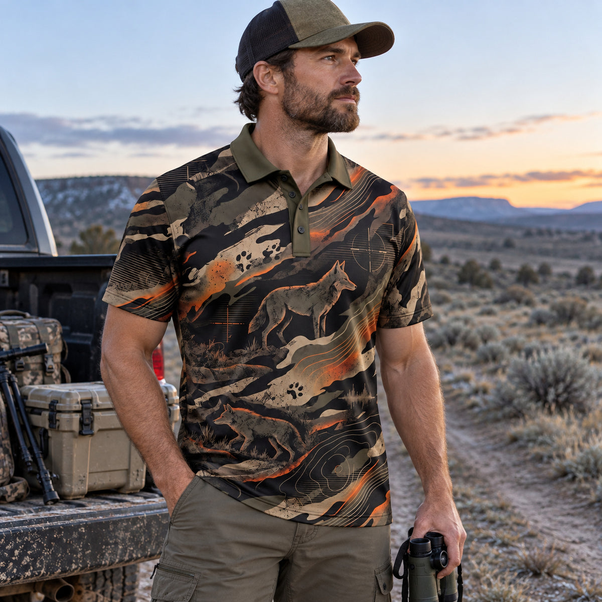 Crosshair Coyote Polo Shirt angled view