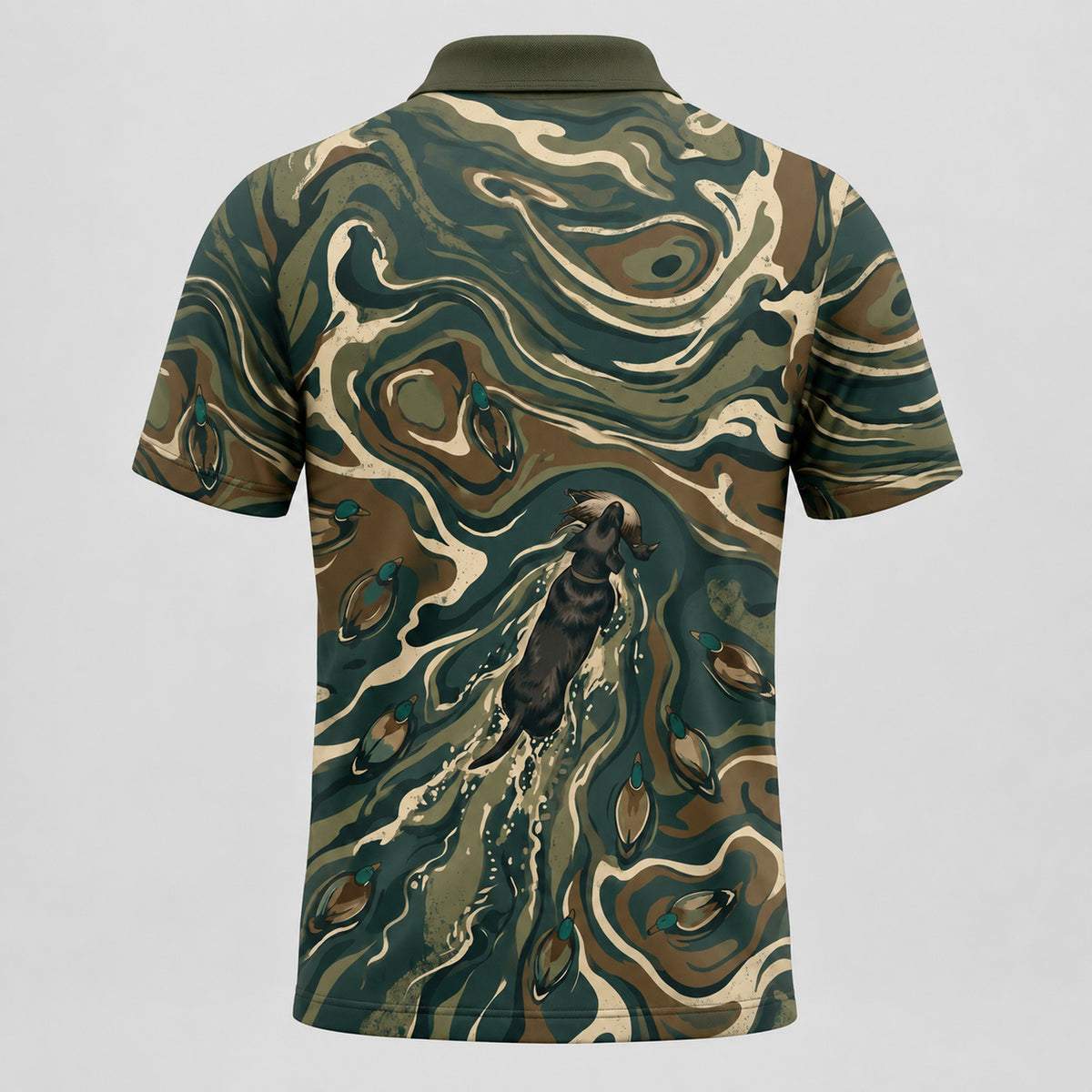 Marsh Swirl Retriever Camo Polo Shirt back