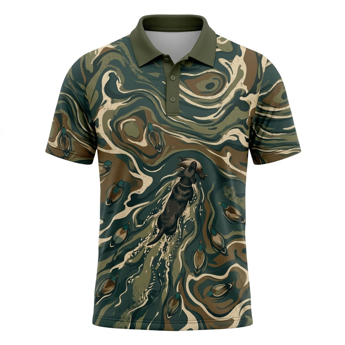 Marsh Swirl Retriever Camo Polo Shirt front