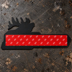 Back of the emblem: black ABS backing plate with pre-applied 3M adhesive