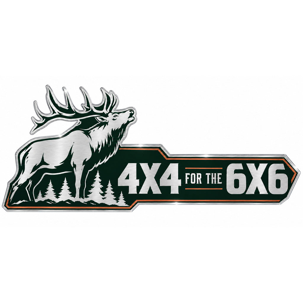 4x4 For The 6x6 bull elk metal car emblem, front view