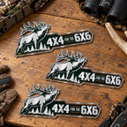 Three sizes of the bull elk metal emblem side by side