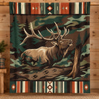 Bull Elk Camp Stripe Fleece Blanket full print front
