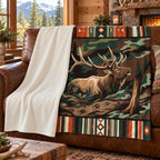 Bull Elk Camp Stripe Fleece Blanket showing the sherpa back