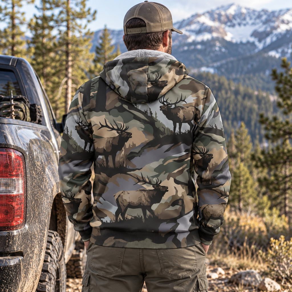 Elk Hunting Moss Ridge Herd Fleece Full-Zip Hoodie back