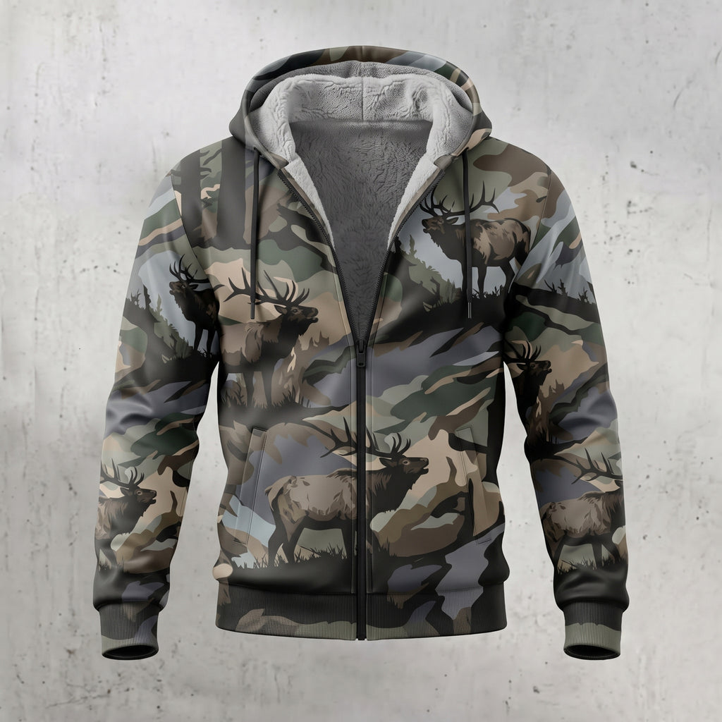 Elk Hunting Moss Ridge Herd Fleece Full-Zip Hoodie front