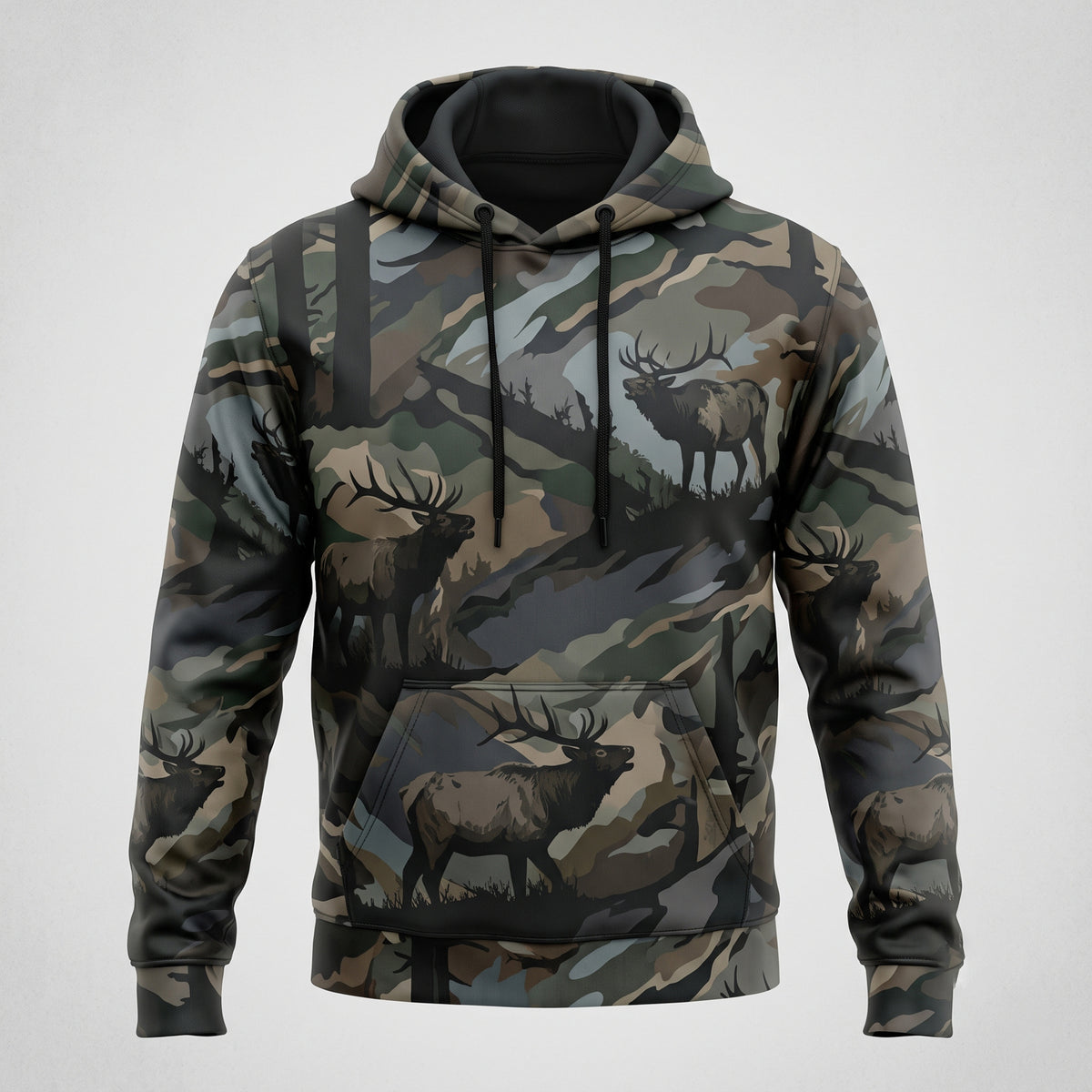 Elk Hunting Moss Ridge Herd Field Pullover Hoodie front