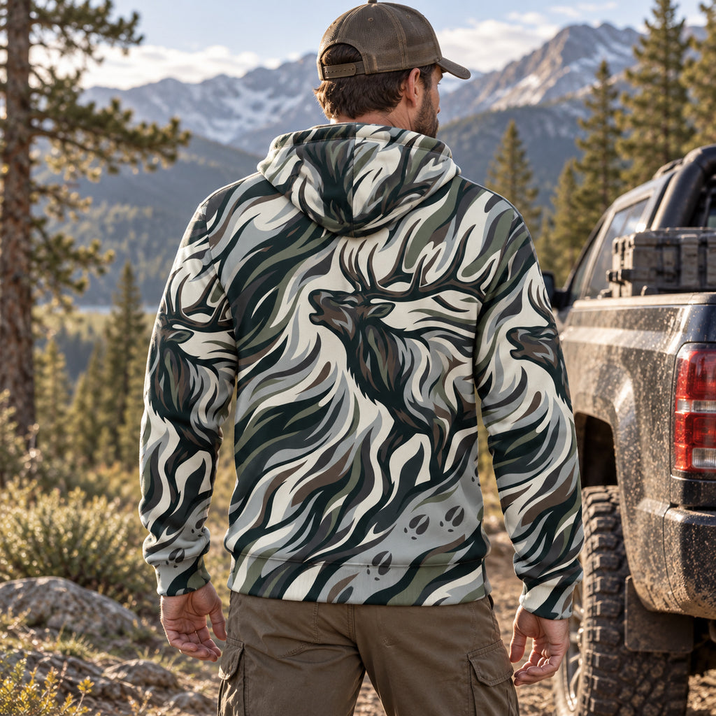 Elk Hunting Sage Flow Bull Fleece Full-Zip Hoodie back