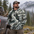 Elk Hunting Sage Flow Bull Field Pullover Hoodie worn outdoors