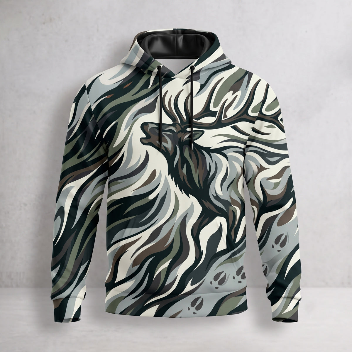 Elk Hunting Sage Flow Bull Field Pullover Hoodie front