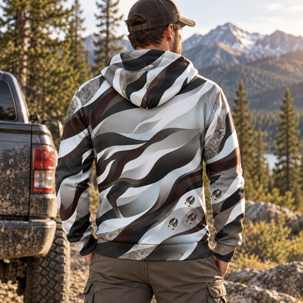 Elk Hunting Silver Drift Bull Fleece Full-Zip Hoodie back