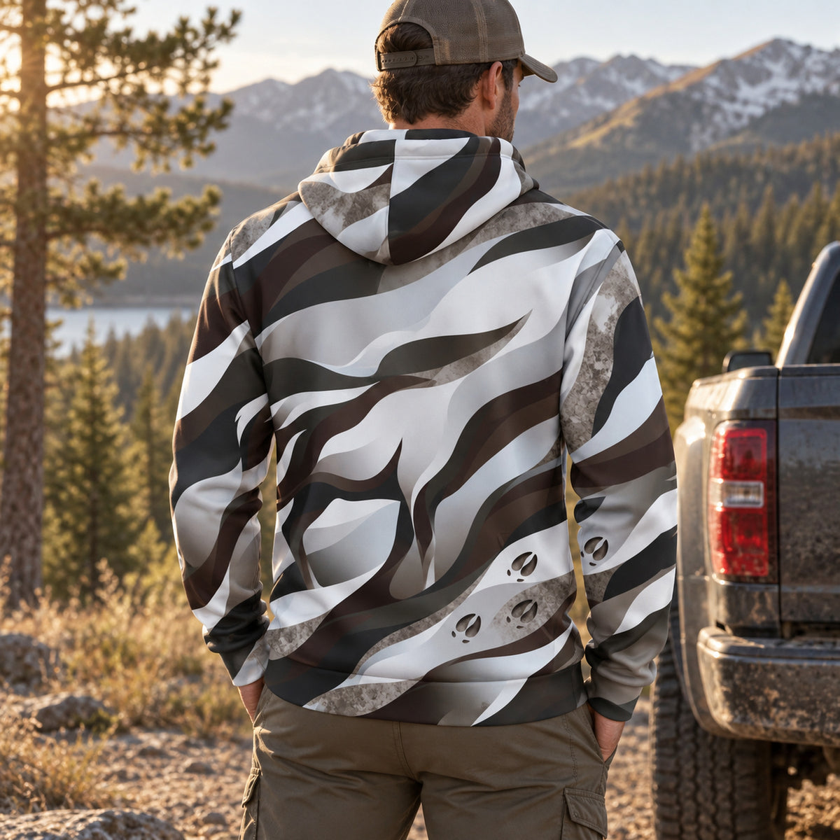 Elk Hunting Silver Drift Bull Field Pullover Hoodie back