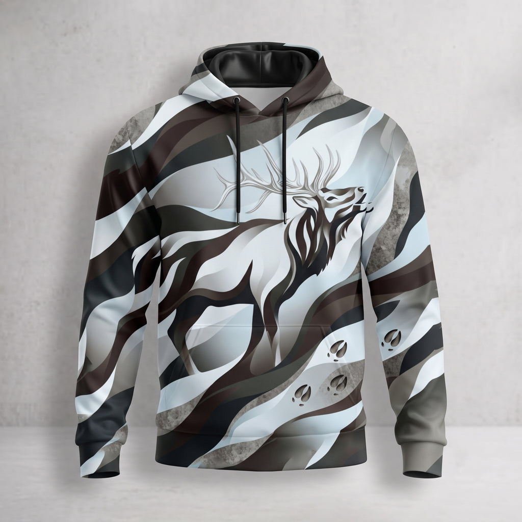 Elk Hunting Silver Drift Bull Field Pullover Hoodie front