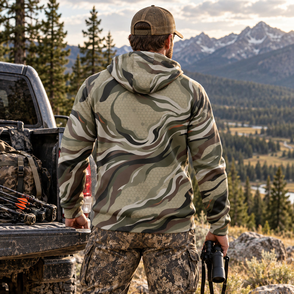 Elk Hunting Ribbon Bull Fleece Full-Zip Hoodie back