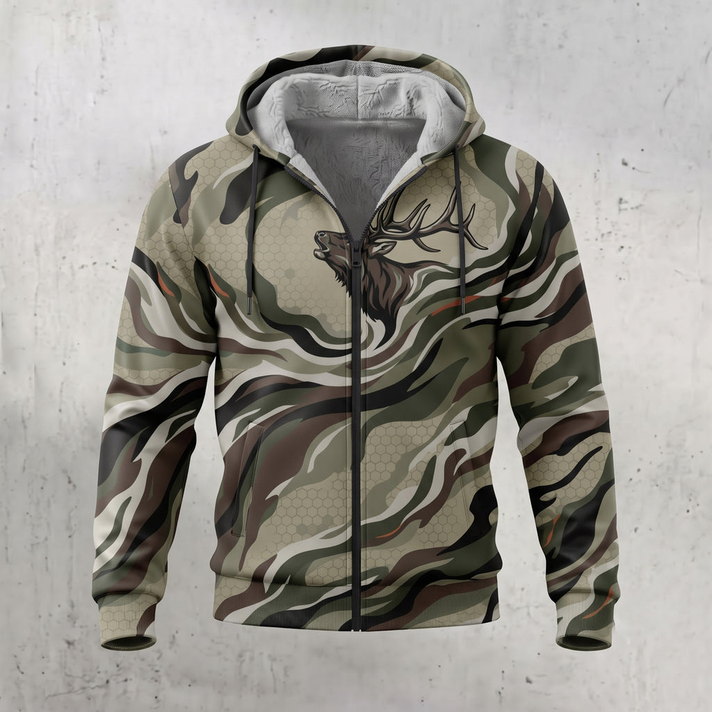 Elk Hunting Ribbon Bull Fleece Full-Zip Hoodie front