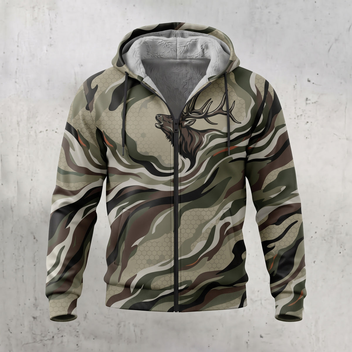Elk Hunting Ribbon Bull Fleece Full-Zip Hoodie front