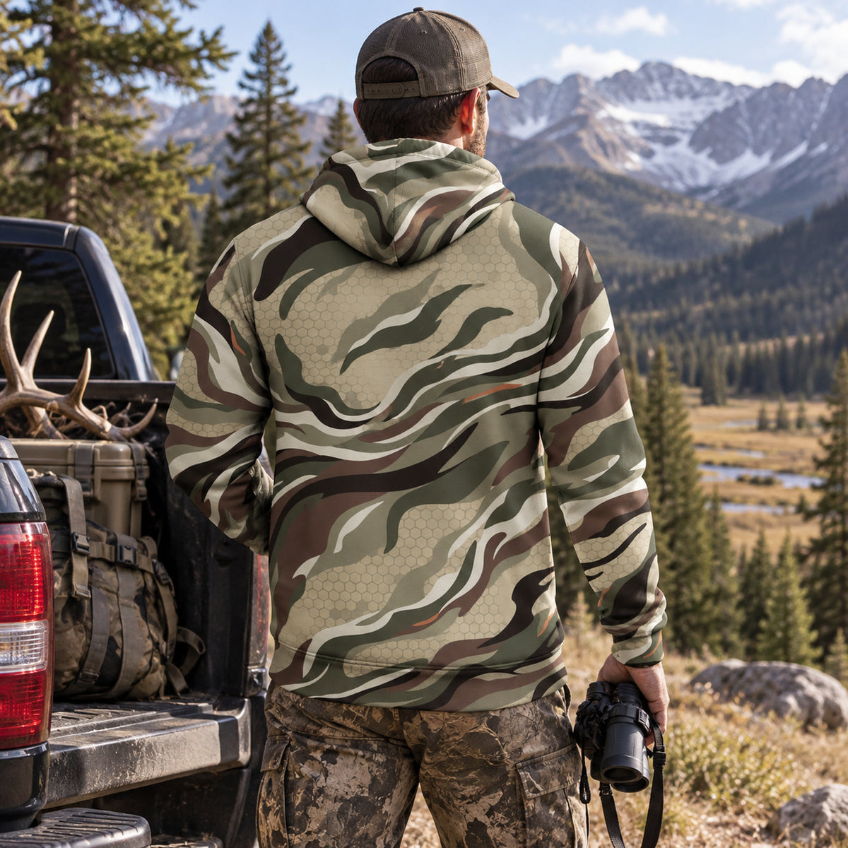 Elk Hunting Ribbon Bull Field Pullover Hoodie back