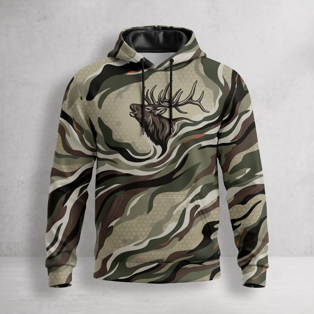 Elk Hunting Ribbon Bull Field Pullover Hoodie front