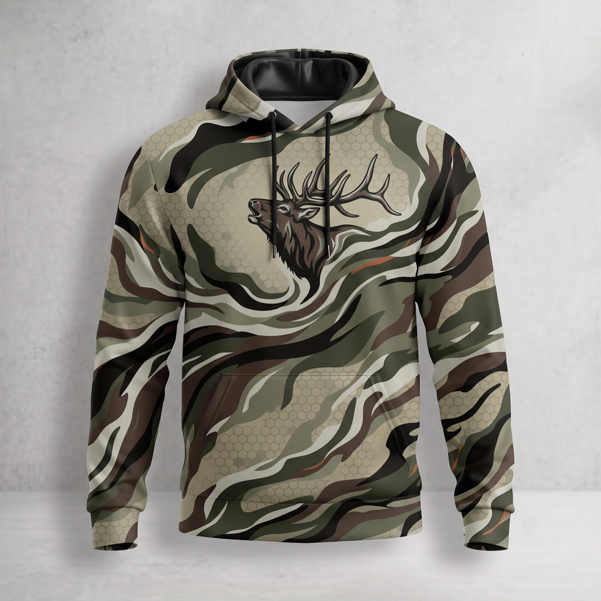 Elk Hunting Ribbon Bull Field Pullover Hoodie front