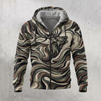 Elk Hunting Liquid Camo Bugle Fleece Full-Zip Hoodie front