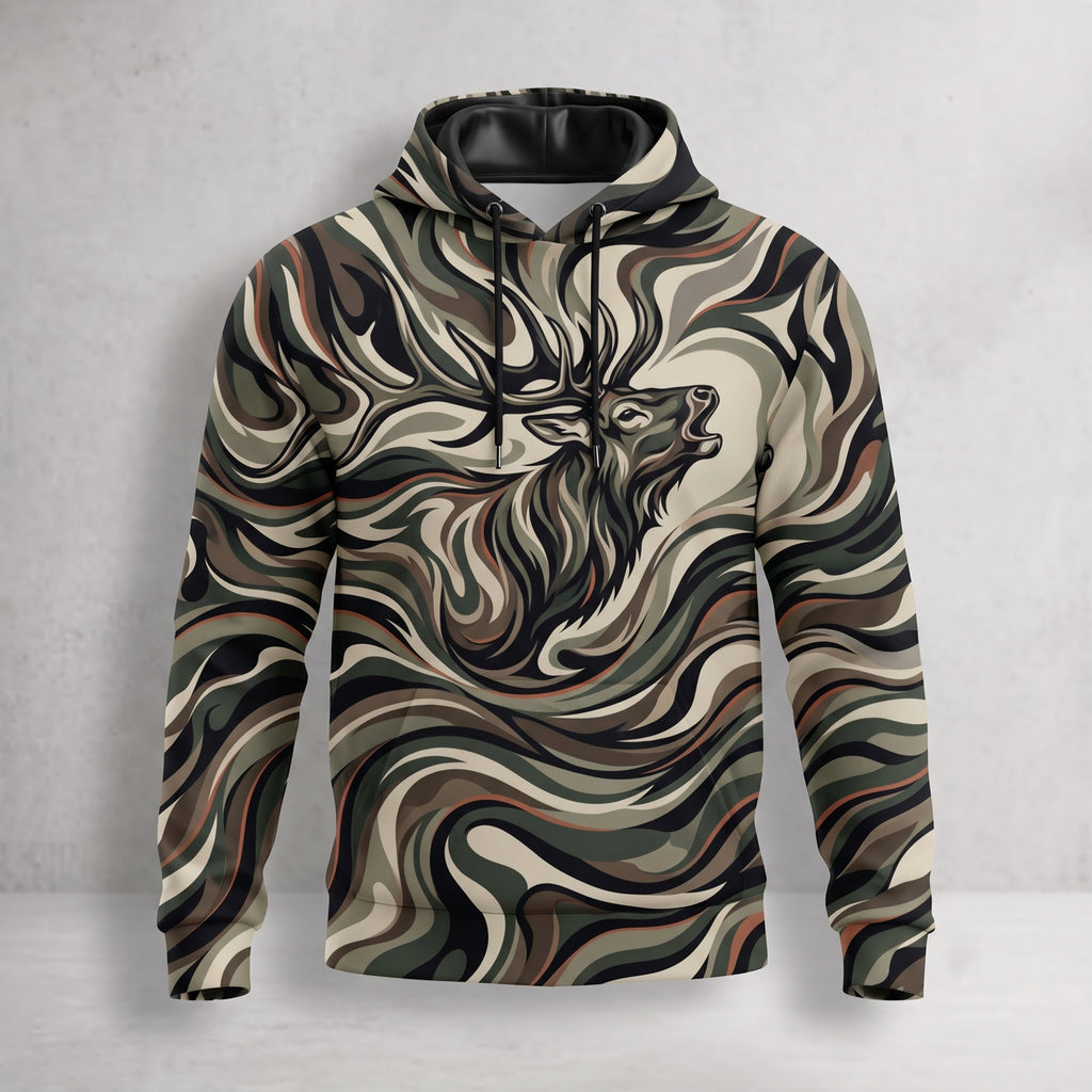 Elk Hunting Liquid Camo Bugle Field Pullover Hoodie front
