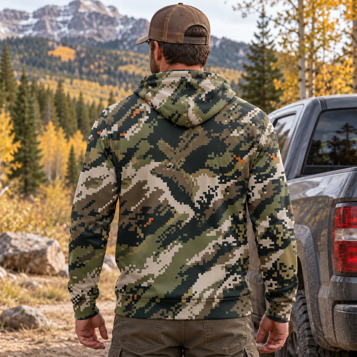 Elk Hunting Pixel Timber Bull Field Pullover Hoodie back