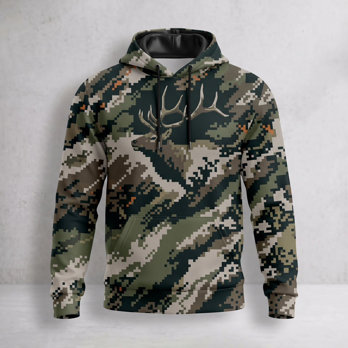 Elk Hunting Pixel Timber Bull Field Pullover Hoodie front
