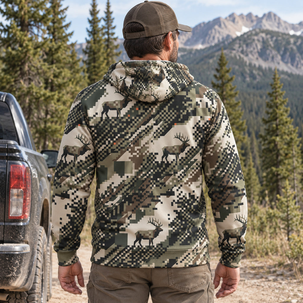 Elk Hunting Digital Drift Herd Fleece Full-Zip Hoodie back