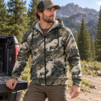 Elk Hunting Digital Drift Herd Fleece Full-Zip Hoodie angled view