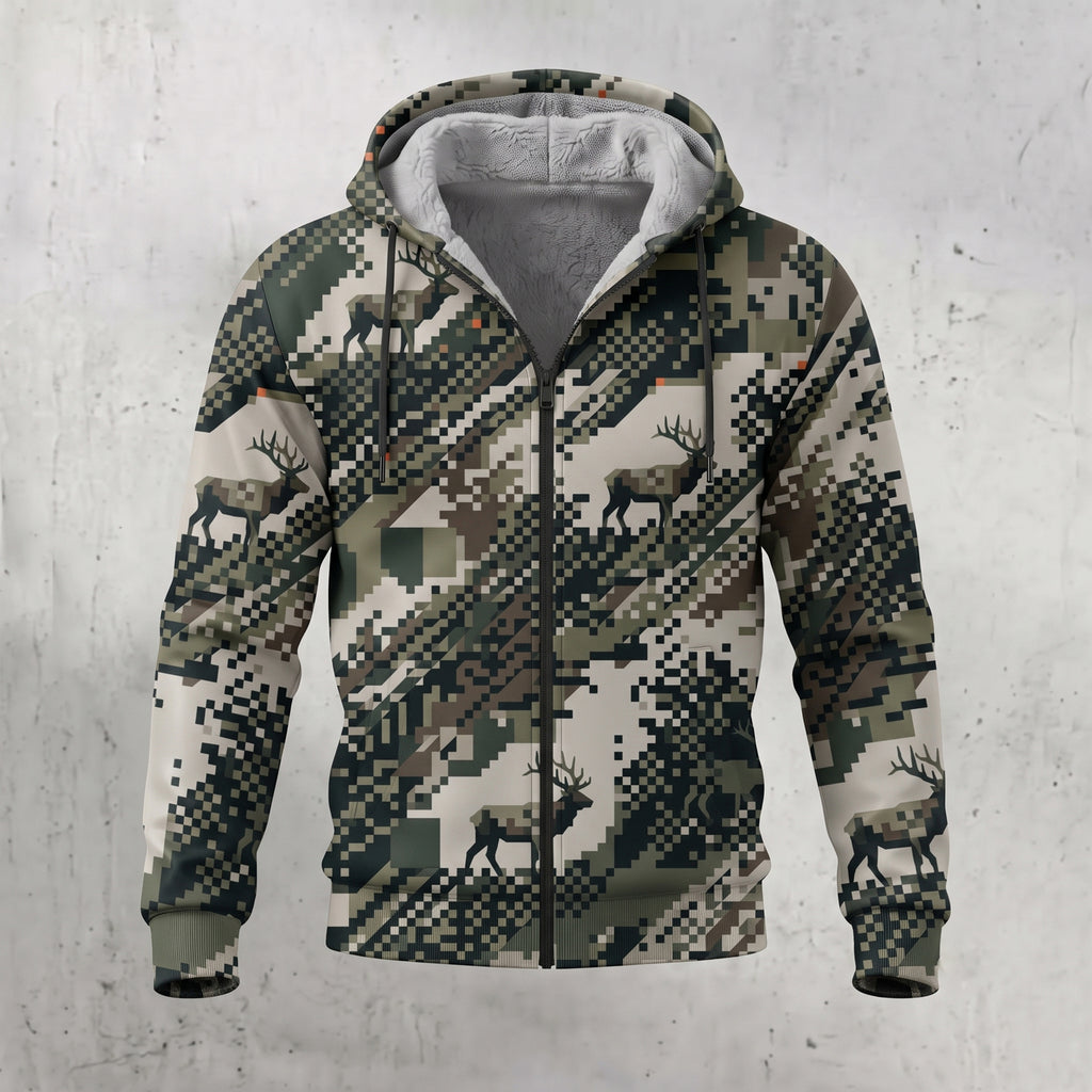 Elk Hunting Digital Drift Herd Fleece Full-Zip Hoodie front