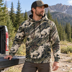 Elk Hunting Digital Drift Herd Field Pullover Hoodie angled view