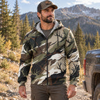 Elk Hunting Antler Thicket Fleece Full-Zip Hoodie worn outdoors