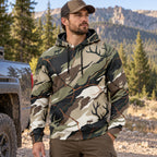 Elk Hunting Antler Thicket Field Pullover Hoodie worn outdoors