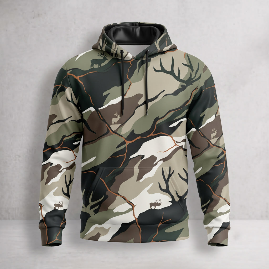Elk Hunting Antler Thicket Field Pullover Hoodie front