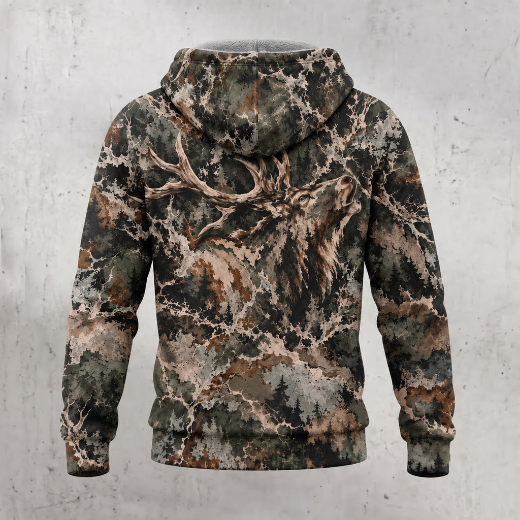 Elk Hunting Hidden Bull Fleece Full-Zip Hoodie back