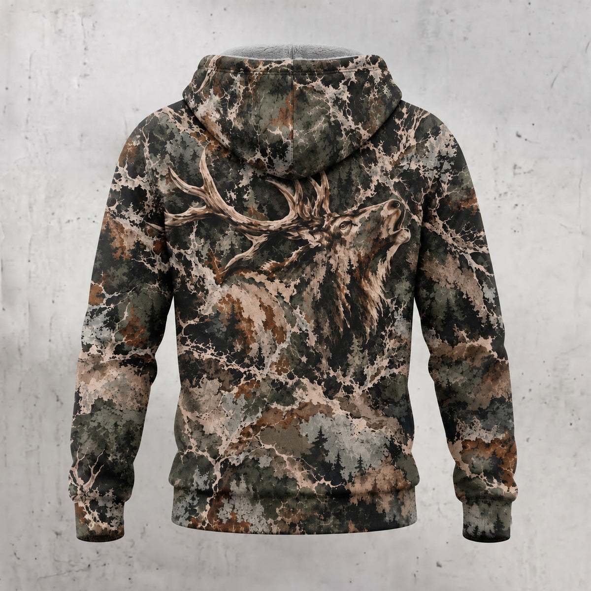 Elk Hunting Hidden Bull Fleece Full-Zip Hoodie back