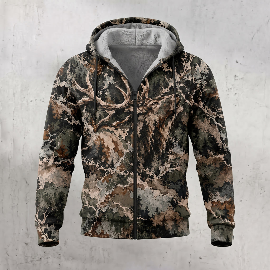 Elk Hunting Hidden Bull Fleece Full-Zip Hoodie front