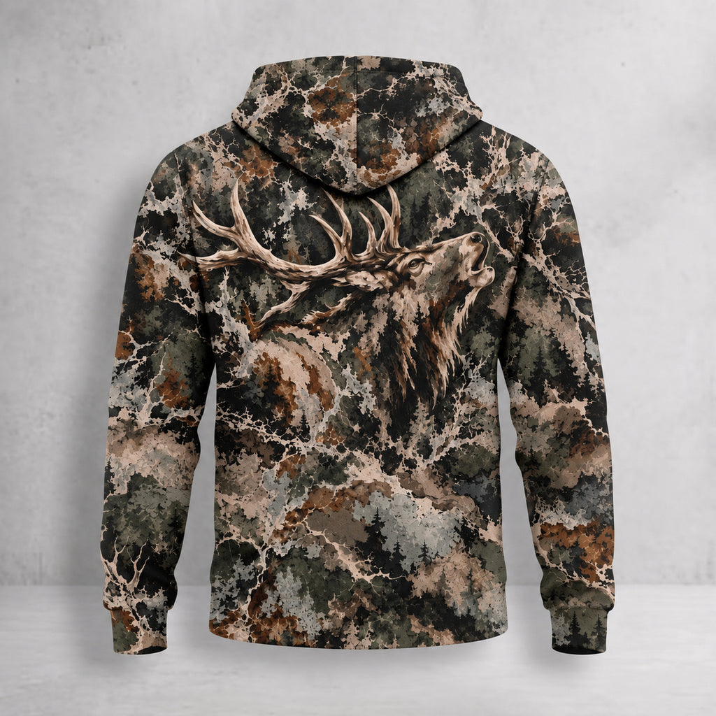 Elk Hunting Hidden Bull Field Pullover Hoodie back