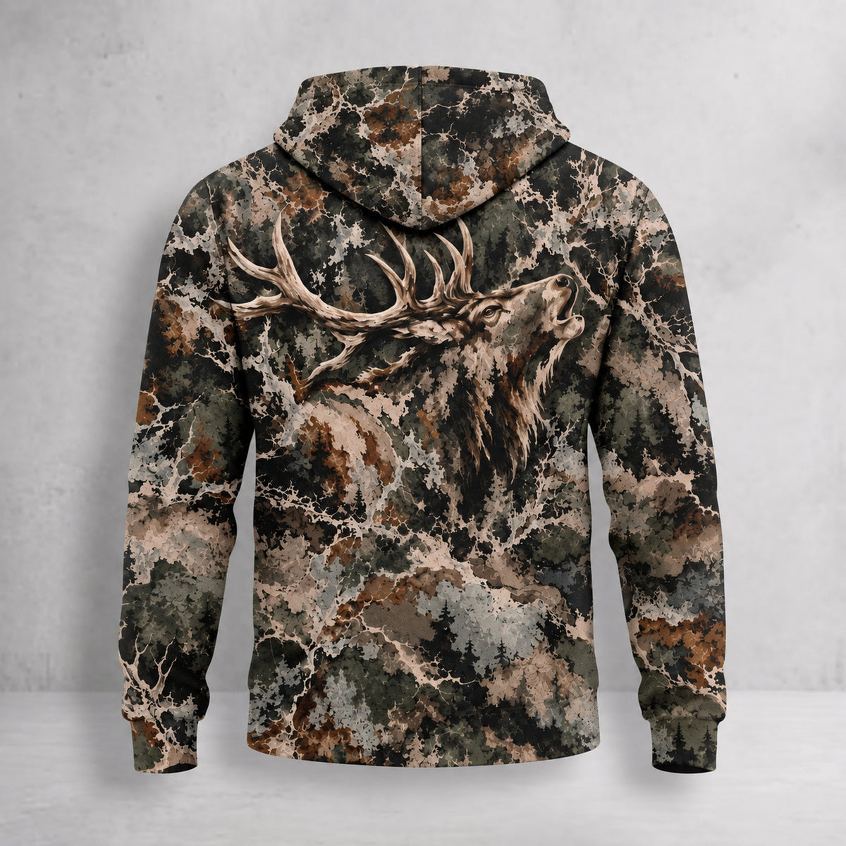 Elk Hunting Hidden Bull Field Pullover Hoodie back