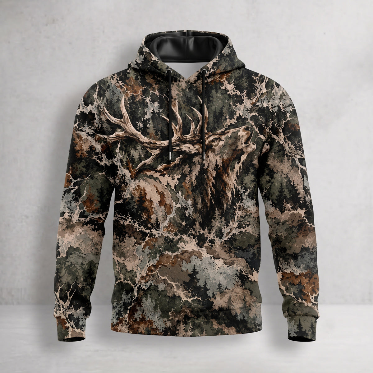 Elk Hunting Hidden Bull Field Pullover Hoodie front